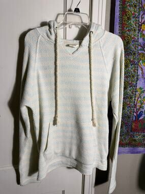 Southern Spirit Striped Baja Hoodie Aqua Cream Beach Coastal Pullover - Small